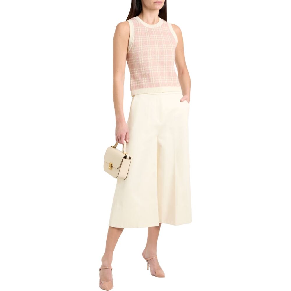 Veronica Beard NWT Jerrel Cropped Jacquard Knit Tank Coral White Pink Sz S